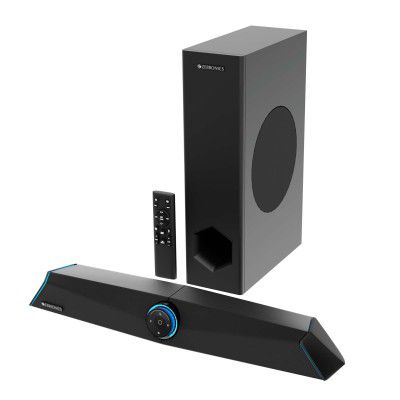 (Renewed) ZEBRONICS Zeb-Sonic BAR 100 Premium Gaming soundbar with subwoofer, Total 120W RMS, RGB LED, HDMI ARC, BT v5.0, AUX, Type C + Dual 3.5mm Audio Ports, Virtual 5.1 and 3D Surround Sound