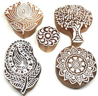 Reniq Art Tree plant flower petal Printing Blocks (Pack of 5)