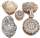 Reniq Art Tree plant flower petal Printing Blocks (Pack of 5)...