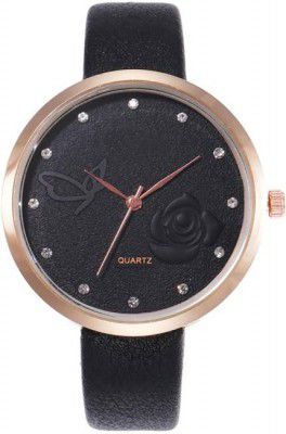 ReniSales  New Latest Collection Black Flower Design Leather Strap Watch For Women Analog Watch - For Girls