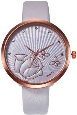 ReniSales New Stylish Rose Flower Dial Leather Strap Watch For Women Analog Watch - For Girls