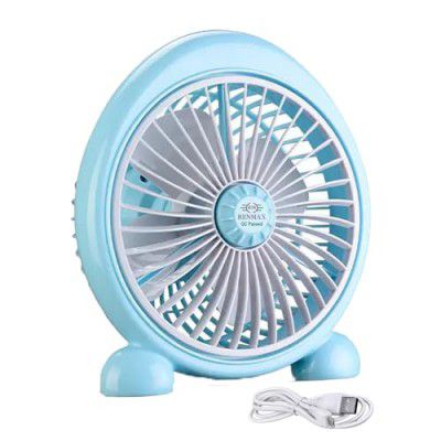 RENMAX Mini Table Personal Desktop Fan Rechargeable 3-Speed Control Portable Battery & USB Powered Multicolor Plastic - 1Pc (8306)