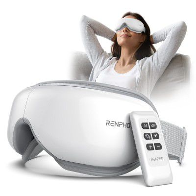 RENPHO Eyeris 1-RENPHO Corded Electric Eye Massager, Heat & Vibration, Remote Control, Compression Bluetooth Music Temple, Rechargeable, for Strain, Stress,Dark Circles,Dry Eyes, Improve Sleep,White