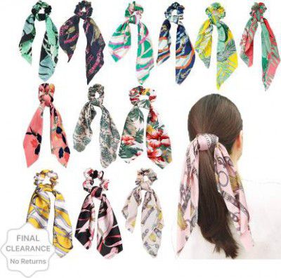 RENU CREATION Elastic Hair Bands/Ties Ribbon/Scarf Ponytail Scrunchies for Women - Set of 6 Multicolor Rubber Band  (Multicolor)