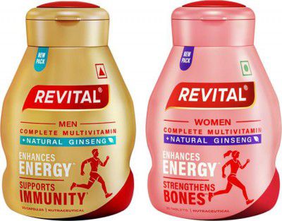 Revital H Multivitamin For Men+Women With Natural Ginseng, 10 Vit & 9 Min (30Tab + 30Cap)  (2 x 30 Capsules)