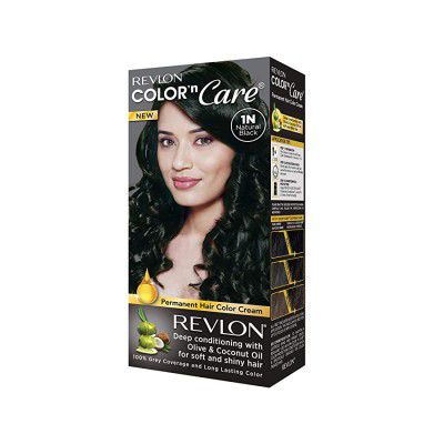 Revlon Color N Care Permanent Hair Color Cream, 176g - Natural Black 1N|With Olive and coconut Oil