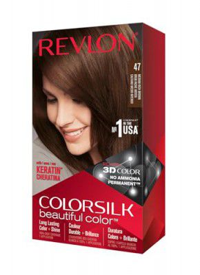 Revlon Colorsilk Beautiful Color, Permanent Hair Color with Keratin, 40ml + 40ml + 11.8ml - Medium Rich Brown 47 (Pack of 1)