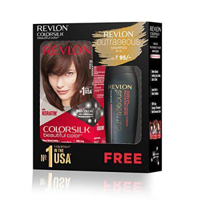 REVLON ColorSilk Hair Color with Keratin - 3RB Dark Mahogany Brown - (with Outrageous Shampoo 90 ml)