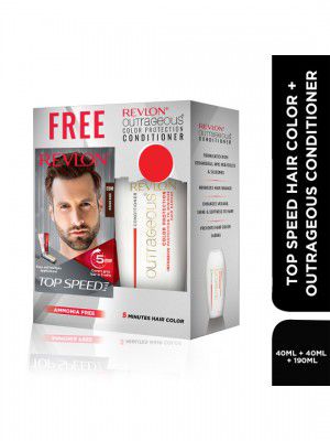 Revlon Men Set of Top Speed Hair Color - Dark Brown 65M & Free Outrageous Conditioner