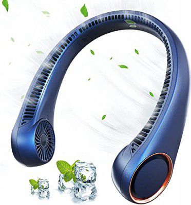 REXERA Portable Rechargeable Neck Fan 20Hrs Play 9000mAh USB Charging Battery Bladeless Neck Fan Smart Mini Hand Free 3 High Speed Fan Low Noise 360° Cooling NECK FAN (Blue)