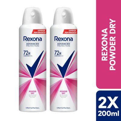 Rexona Advanced Protection Powder Dry | 0% Alcohol | 72H +MotionSense | For Women | 200 ML (Pack of 2)