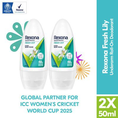 Rexona Fresh Lily Underarm Roll-On Deodorant for Women | Even Skin Tone | 48H Odour Protection | 50ML (Combo of 2)
