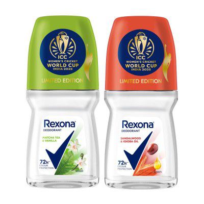 Rexona Matcha Tea & Vanilla and Sandalwood & Jojoba Oil Antiperspirant Roll-On |50 ML (Pack of 2)