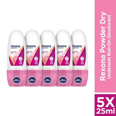 Rexona Powder Dry Underarm Roll-On Deodorant | 25ML (Pack of 5)