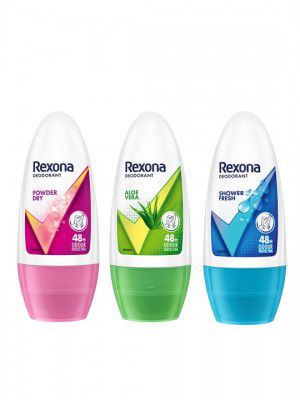 REXONA Set Of 3 Underarm Roll-On Deo 50ml Each - Powder Dry + Shower Fresh + Aloe Vera