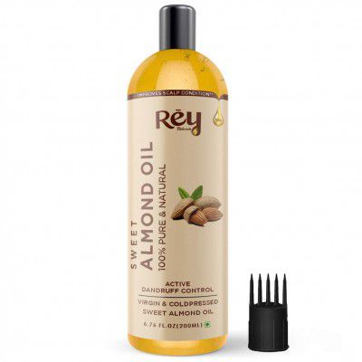 Rey Naturals 100% Pure & Natural Sweet Almond oil - Virgin & Cold pressed - for hair & skin - 200 ml, Transperent