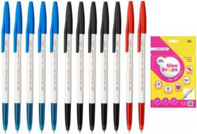 Reynolds 045 Ball Point Smooth Writing Pen With Glue Drops Ball Pen  (Pack of 12, Ink Color - Blue, Black, Red)