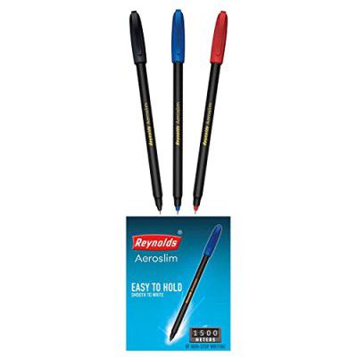 Reynolds AEROSLIM 15 CT 5 BLUE 5 BLACK 5 RED | Ball Point Pen Set With Comfortable Grip | 0.7mm Tip Size