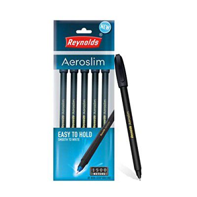 Reynolds AEROSLIM 5 CT BLACK I Lightweight Ball Pen With Comfortable Grip for Extra Smooth Writing I School and Office Stationery | 0.7mm Tip Size