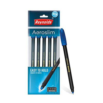 Reynolds AEROSLIM Ball Pen SET - 5 BLUE PENS WITH COMFORTABLE GRIP |BLUE BALL PENS FOR WRITING | PEN FOR STUDENTS & OFFICE STATIONERY | 0.7 mm TIP SIZE