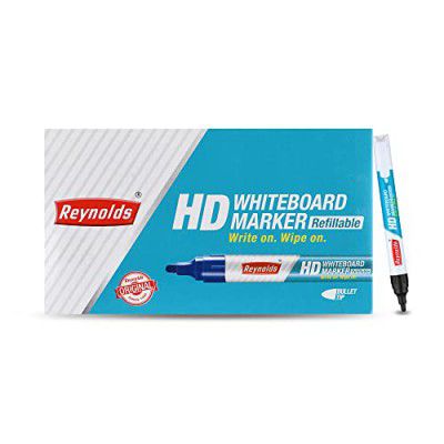 Reynolds Bold White Board Marker Pen For Office And Home Use I Leak Proof White Board Marker With Unique Tip Stopper System - 10Ct Black