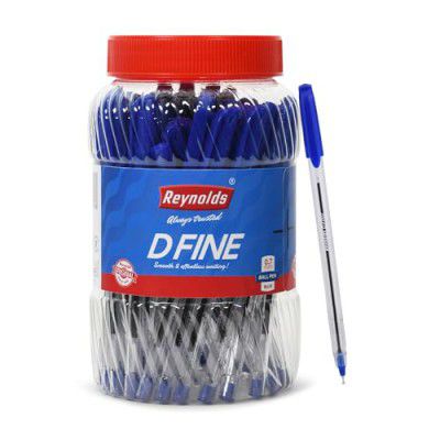 Reynolds DFINE Ball Pen SET - 50 BLUE PENS WITH COMFORTABLE GRIP | 0.7 mm TIP SIZE