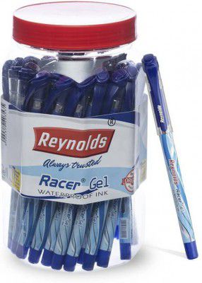 Reynolds Racer Gel Blue Pen Jar Gel Pen (Pack of 40, Ink Color - Blue)