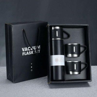 RFV1 Vacuum Flask Set with 2 Cups, Double Wall Stainless Steel Thermo 500ml Vacuum Insulated Bottle Set with 3 Cups, Corporate Gifts (Random Color)