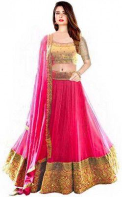 R&H COMAPANY  Embroidered Semi Stitched Lehenga Choli  (Pink)