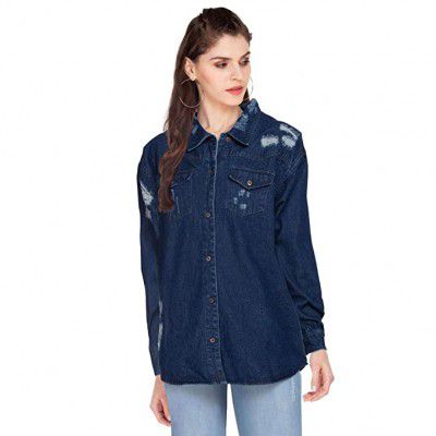 Rheson Womens 2 Pocket Distressed Shirt
