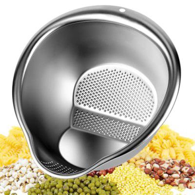 Rice Washing Bowl with Side Drainer Strainer Small Quinoa Washer Bowl, Stainless Steel Colander - Versatile Kitchen Tool