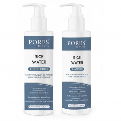 Rice Water Shampoo & Conditioner Combo | With Rice Protein, Corn Starch, Coconut & Tea Tree | For Men & Women | Repairs Dry & Damaged Hair | Sulfate & Paraben Free - (250 ml X 2)