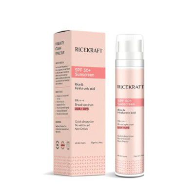 Ricekraft SPF 50+ Korean Sunscreen with Rice & Hyaluronic Acid for Broad Spectrum, PA++++ Protection | 55g