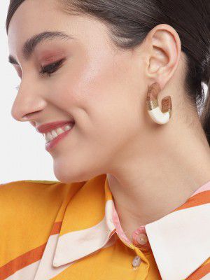 RICHEERA Brown & Beige Crescent Shaped Half Hoop Earrings