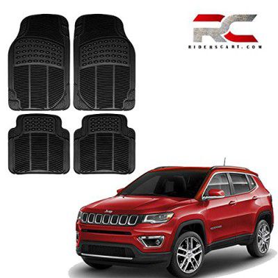 Riderscart (4 Pcs) Full Set Ridged Heavy Duty Anti- Slip Car Rubber Floor/Foot Mat for Jeep Compass (Non-Slip Black) with Warranty