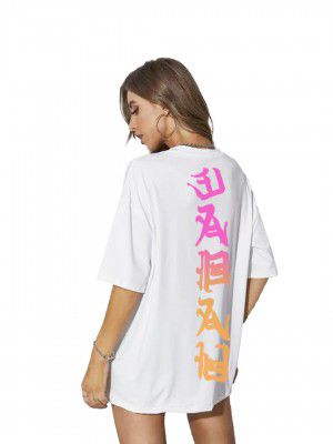 Rigo Back Printed Half Sleeves Round Neck Oversized T-Shirt for Women | Drop Shoulder T-Shirt for Women | Loose Baggy Fit T-Shirt for Women/Girls