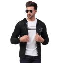RIGO Men Black Back Print Hooded Cotton Full Sleeve Cardigan...