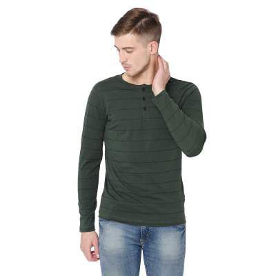 RIGO Printed Stripe Henley Full Sleeve Tshirt for Men