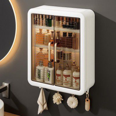 RILION Plastic Self-Adhesive No-Drill Bathroom Shelf & Storage Cabinet 