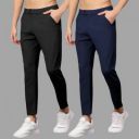 Rishi Traders  Pack of 2 Men Slim Fit Black, Blue Lycra Blend Trousers...