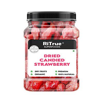 RiTrue - Candied Strawberry - 250 Gm Jar - Delicious Dried Strawberries - Dry Fruits ( GLUTEN FREE, VEGAN & NON GMO ) (250 Gm)