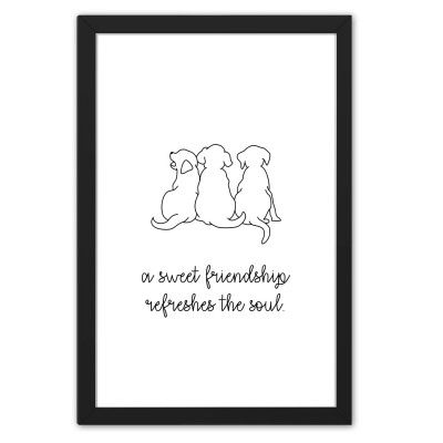 Ritwikas Minimal Abstract Wall Art Of Friendship Quote With Dogs With Frame for Home and Office Decor | 9.5 inch x 13.5 inch | Black And White | Digital Painting (17 - FRIENDSHIP)