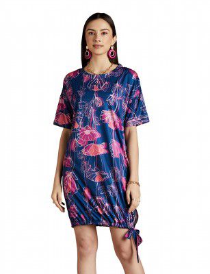 RIVER by Narendra Kumar Premium Designer Women's Floral Print T-Shirt Dress