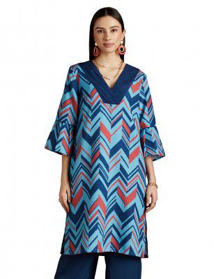 RIVER by Narendra Kumar Premium Designer Women's Geos Print Kurta Kurti