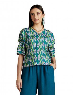 RIVER by Narendra Kumar Premium Designer Women's Geometric Print Top