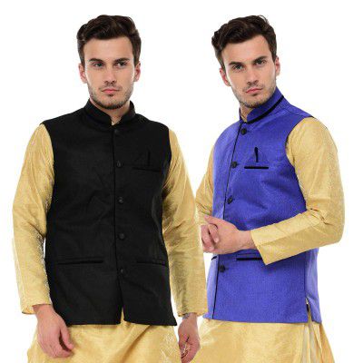 River Hill Men's Black & Blue Nehru Jacket/Waistcoat (Pack of 2)