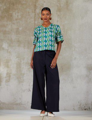 RIVER Women's Rayon Geometric Half Sleeve Regular Fit Blouse
