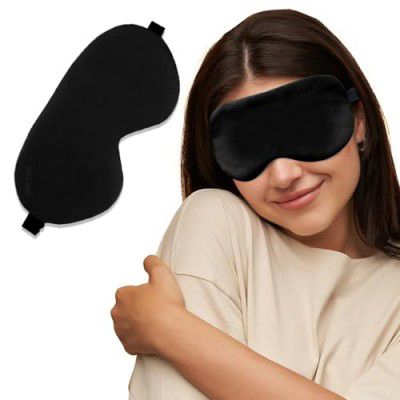 RIXTEC Eye Mask for Sleeping with Adjustable Strap Super Soft Sleeping Mask Blind Fold for Comfortable Sleep Travelling Sleep Mask Pad for Girls Sleeping Eye Mask Blind Folds for Sleeping - Black