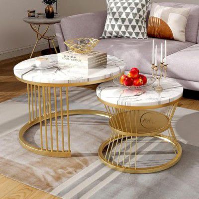 RIZIK STORE® Iron Frame Handmade 20.5" x 20.5" Round Coffee Table (White)