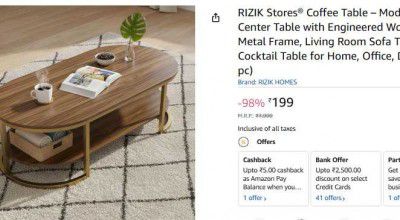 RIZIK Stores® Coffee Table – Modern 2-Tier Center Table with Engineered Wooden Top & Metal Frame, Living Room Sofa Table, Elegant Cocktail Table for Home, Office, Dining (Buffer 4 pc)